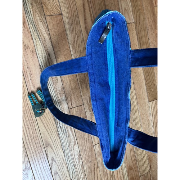 Laurel Burch Tote Bag Horses Folk Art Blue Sequins Zipper Closure - Picture 4 of 13